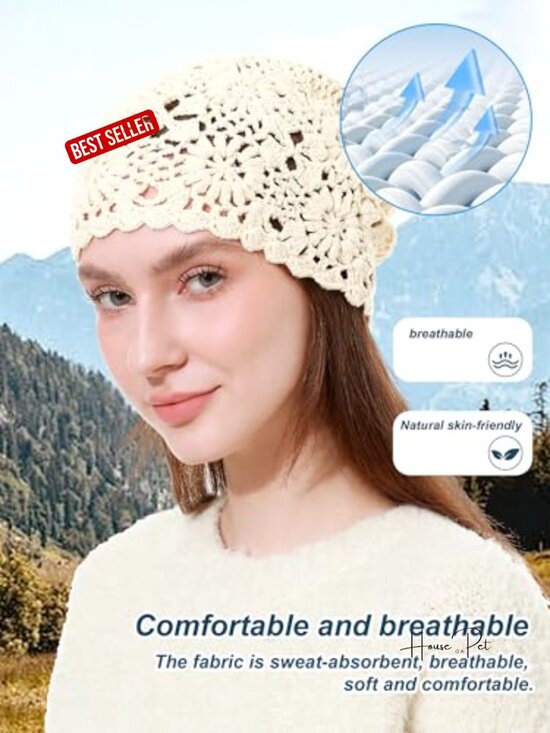 Women\'s Crochet Cotton Beanie Hat Soft Slouchy Knit Boho Skull Cap main image 7